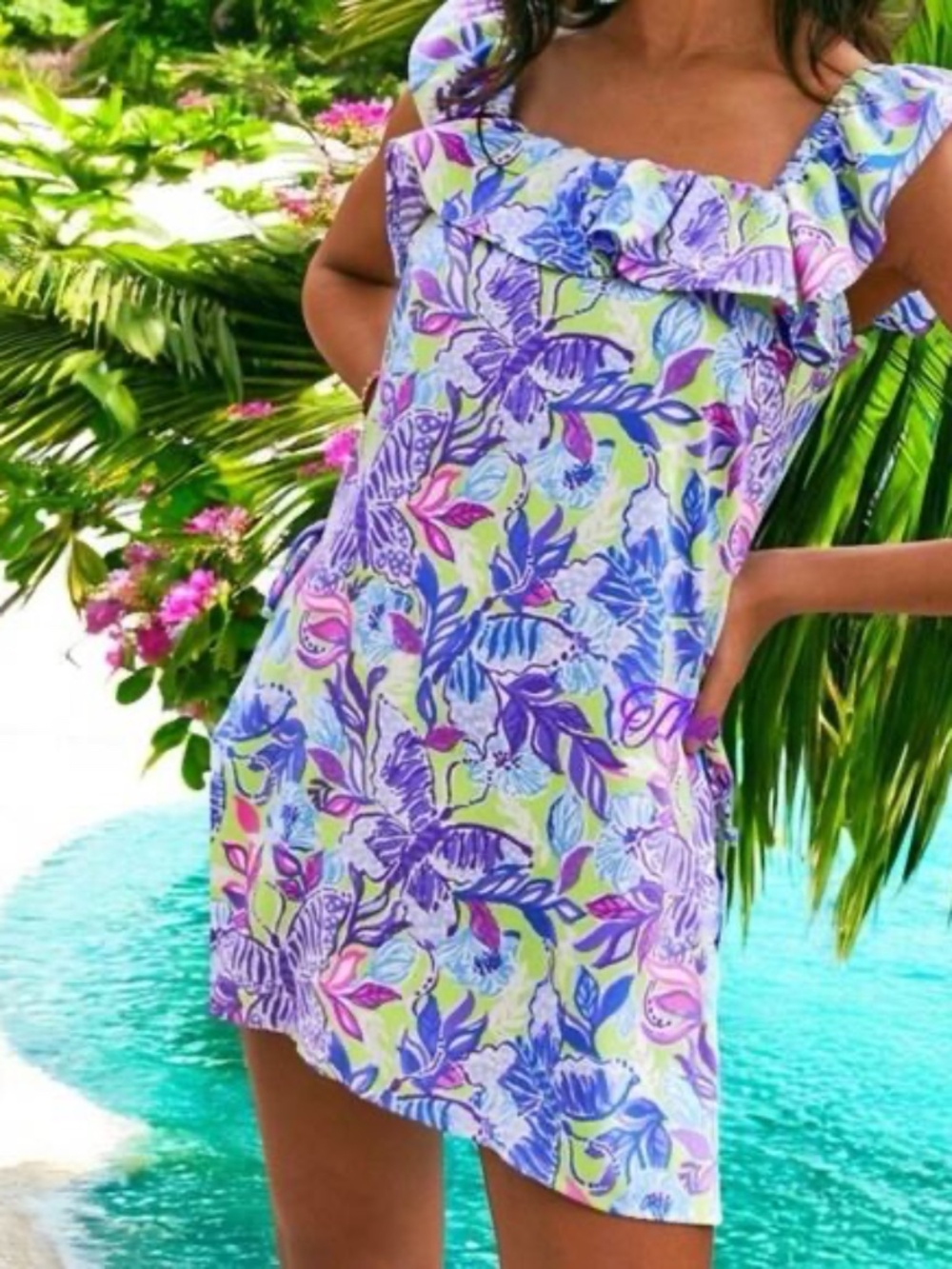 Lilly Pulitzer Zoya Ruffle Romper in Dew Drop Stay Fly - size 4 🌟